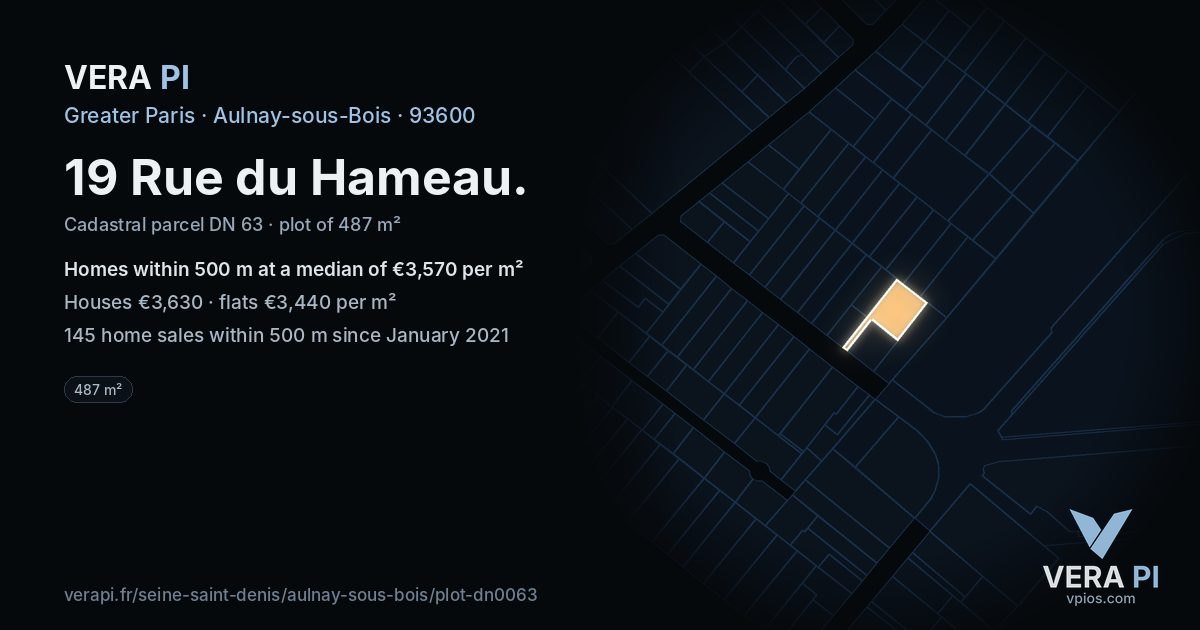 19 Rue du Hameau, Aulnay-sous-Bois at night – the plot lit, the parcels around coloured by the prices near them