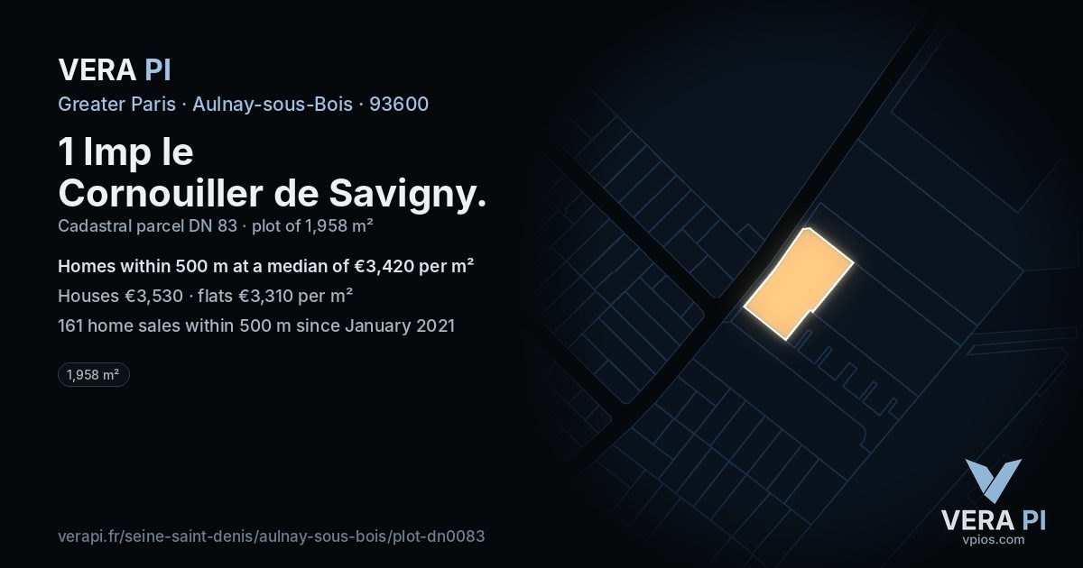 1 Imp le Cornouiller de Savigny, Aulnay-sous-Bois at night – the plot lit, the parcels around coloured by the prices near them
