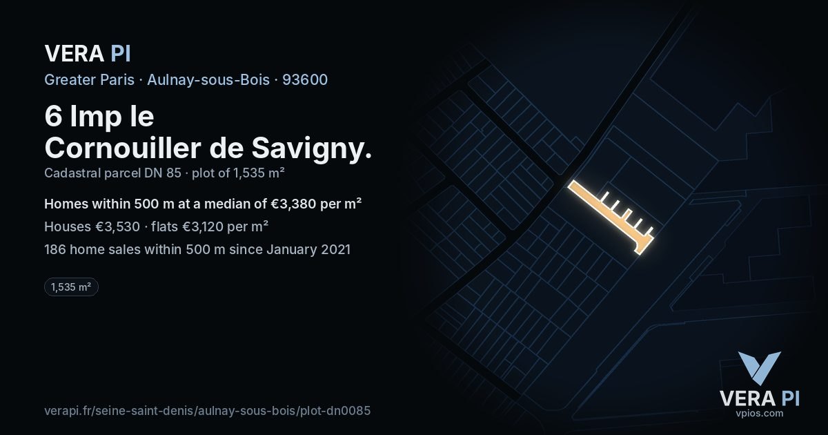 6 Imp le Cornouiller de Savigny, Aulnay-sous-Bois at night – the plot lit, the parcels around coloured by the prices near them