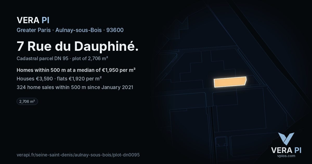 7 Rue du Dauphiné, Aulnay-sous-Bois at night – the plot lit, the parcels around coloured by the prices near them