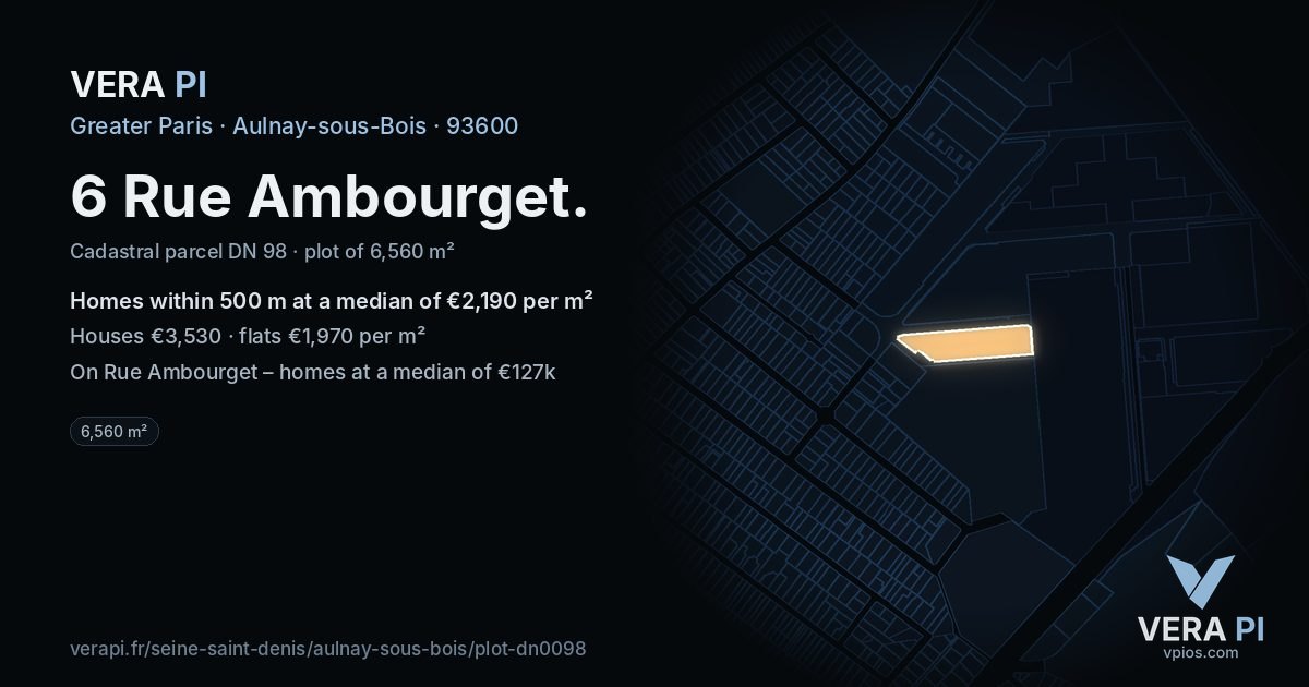 6 Rue Ambourget, Aulnay-sous-Bois at night – the plot lit, the parcels around coloured by the prices near them