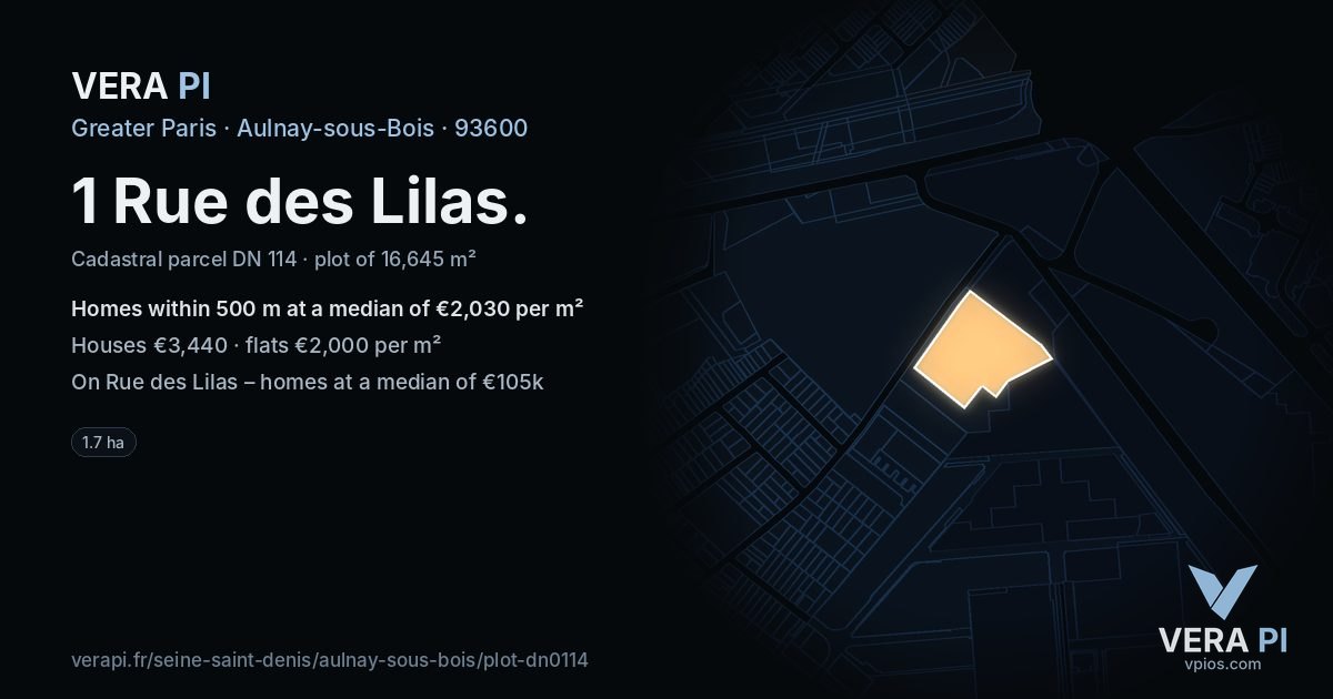 1 Rue des Lilas, Aulnay-sous-Bois at night – the plot lit, the parcels around coloured by the prices near them