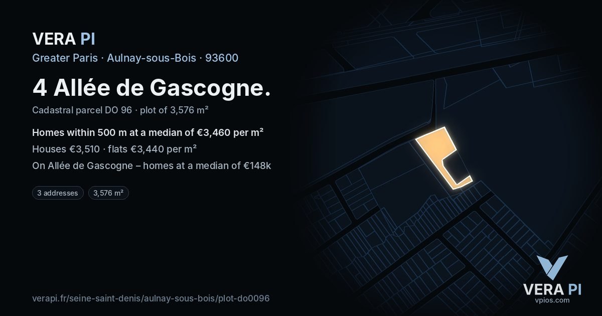 4 Allée de Gascogne, Aulnay-sous-Bois at night – the plot lit, the parcels around coloured by the prices near them