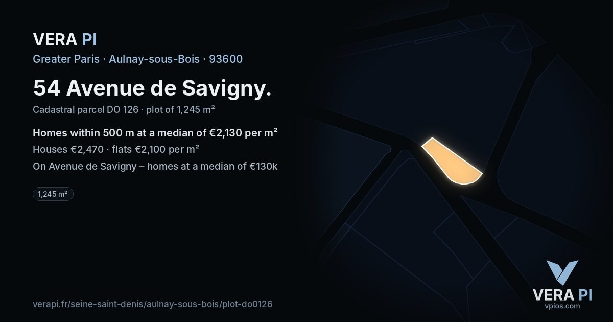 54 Avenue de Savigny, Aulnay-sous-Bois at night – the plot lit, the parcels around coloured by the prices near them