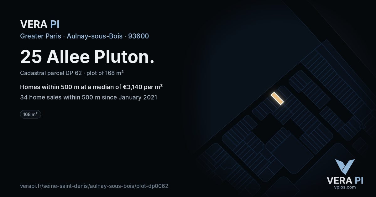 25 Allee Pluton, Aulnay-sous-Bois at night – the plot lit, the parcels around coloured by the prices near them