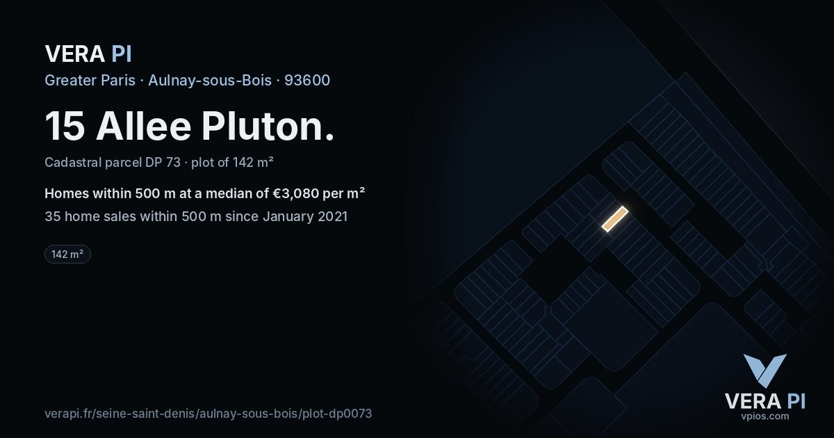 15 Allee Pluton, Aulnay-sous-Bois at night – the plot lit, the parcels around coloured by the prices near them