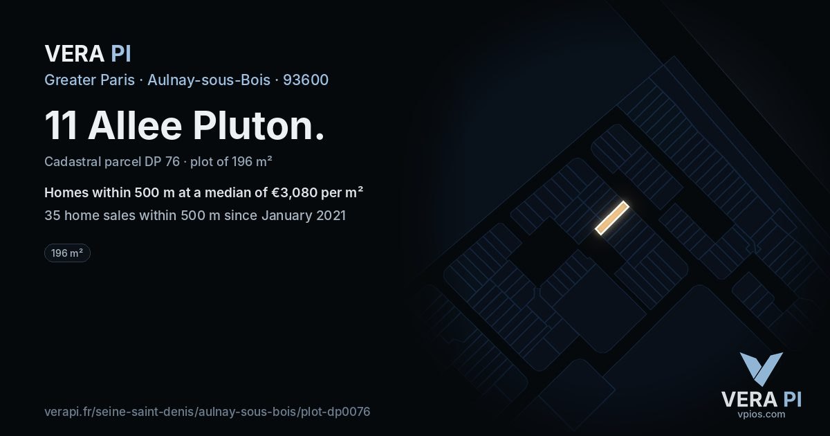 11 Allee Pluton, Aulnay-sous-Bois at night – the plot lit, the parcels around coloured by the prices near them