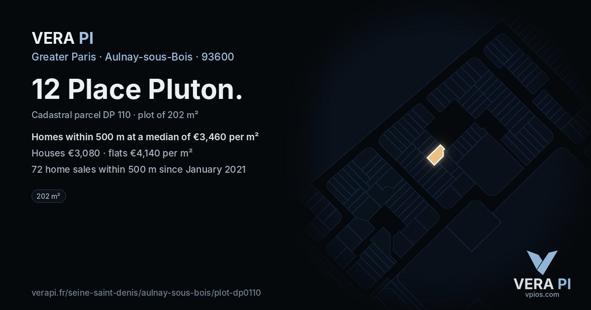12 Place Pluton, Aulnay-sous-Bois at night – the plot lit, the parcels around coloured by the prices near them