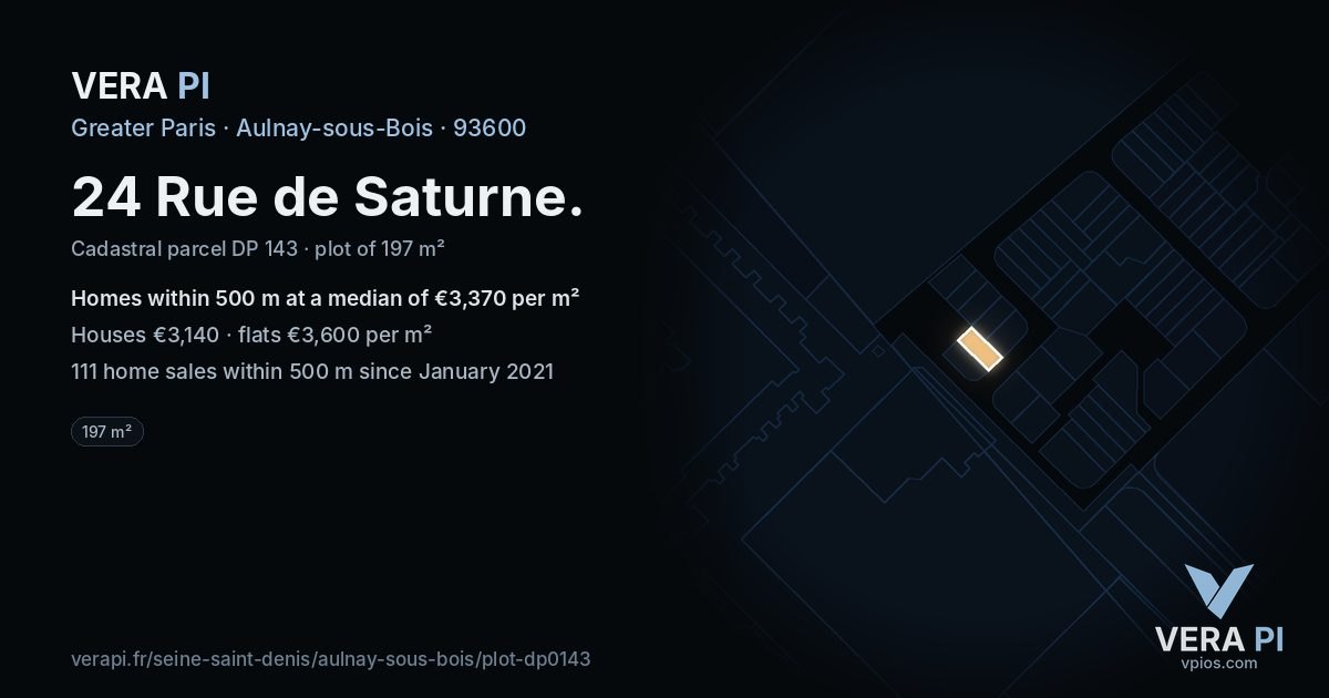 24 Rue de Saturne, Aulnay-sous-Bois at night – the plot lit, the parcels around coloured by the prices near them