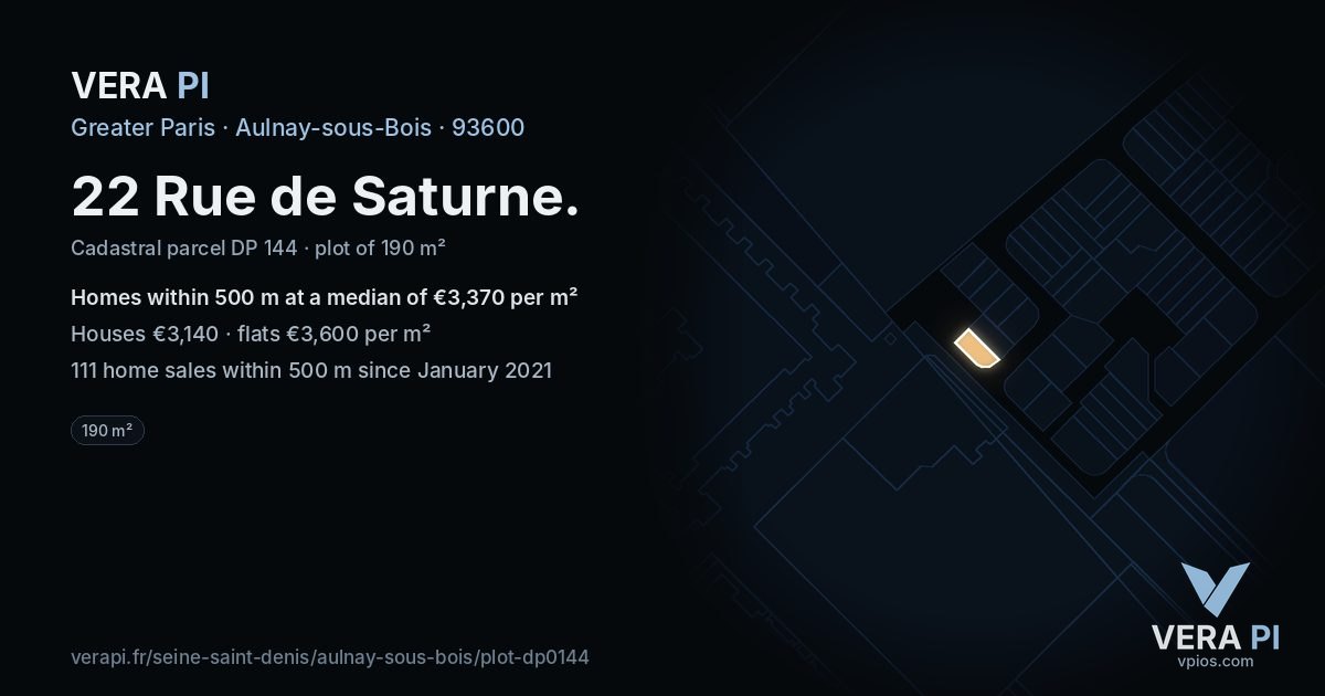 22 Rue de Saturne, Aulnay-sous-Bois at night – the plot lit, the parcels around coloured by the prices near them