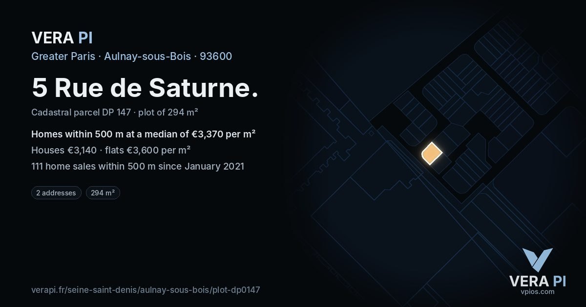 5 Rue de Saturne, Aulnay-sous-Bois at night – the plot lit, the parcels around coloured by the prices near them