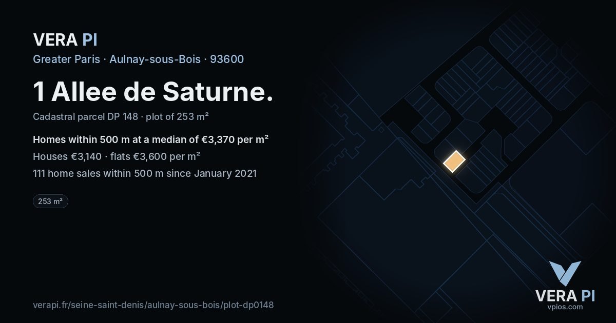 1 Allee de Saturne, Aulnay-sous-Bois at night – the plot lit, the parcels around coloured by the prices near them