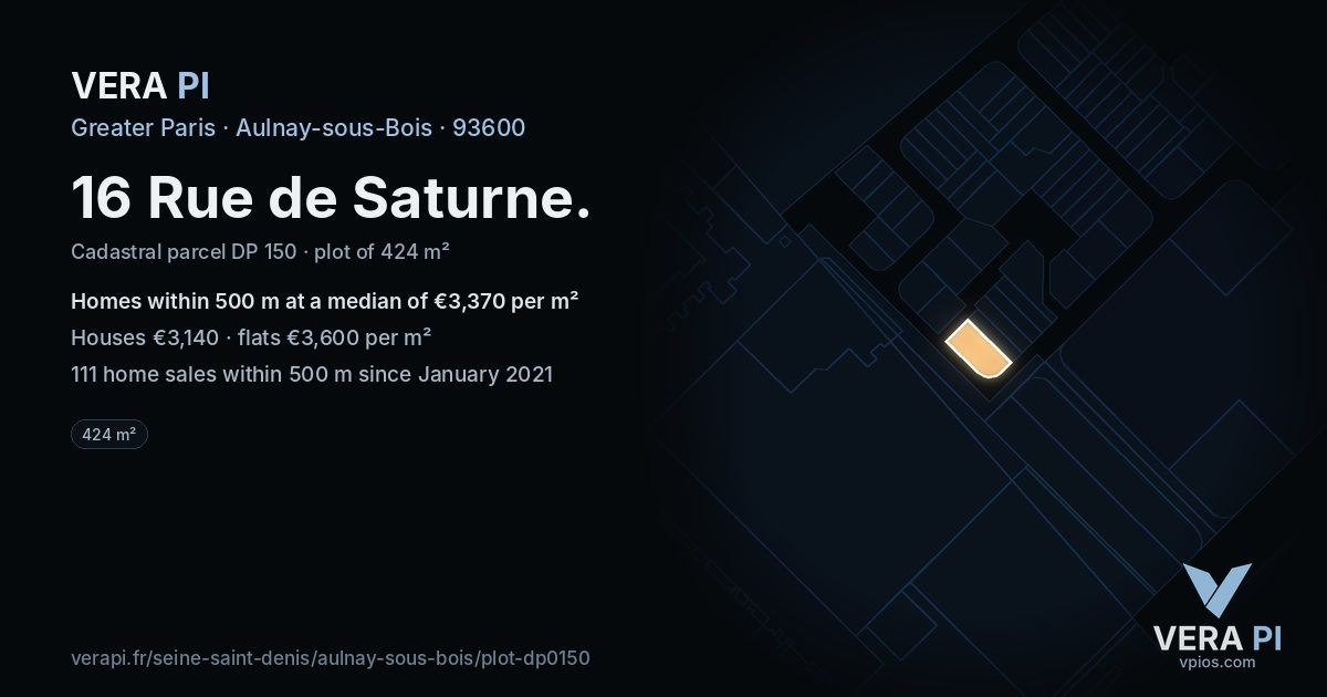 16 Rue de Saturne, Aulnay-sous-Bois at night – the plot lit, the parcels around coloured by the prices near them