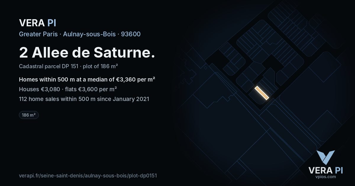 2 Allee de Saturne, Aulnay-sous-Bois at night – the plot lit, the parcels around coloured by the prices near them