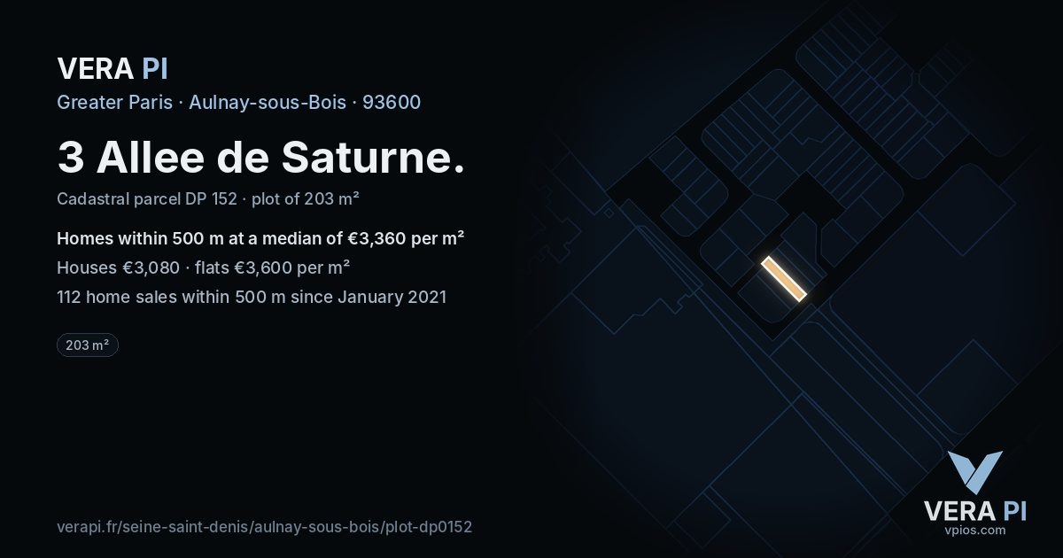 3 Allee de Saturne, Aulnay-sous-Bois at night – the plot lit, the parcels around coloured by the prices near them