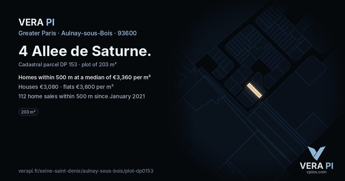 4 Allee de Saturne, Aulnay-sous-Bois at night – the plot lit, the parcels around coloured by the prices near them