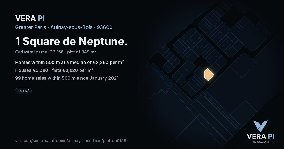 1 Square de Neptune, Aulnay-sous-Bois at night – the plot lit, the parcels around coloured by the prices near them