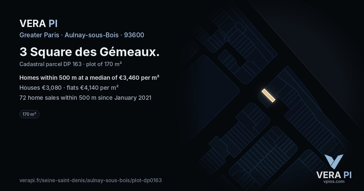 3 Square des Gémeaux, Aulnay-sous-Bois at night – the plot lit, the parcels around coloured by the prices near them