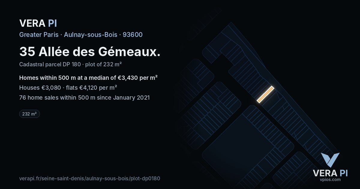 35 Allée des Gémeaux, Aulnay-sous-Bois at night – the plot lit, the parcels around coloured by the prices near them
