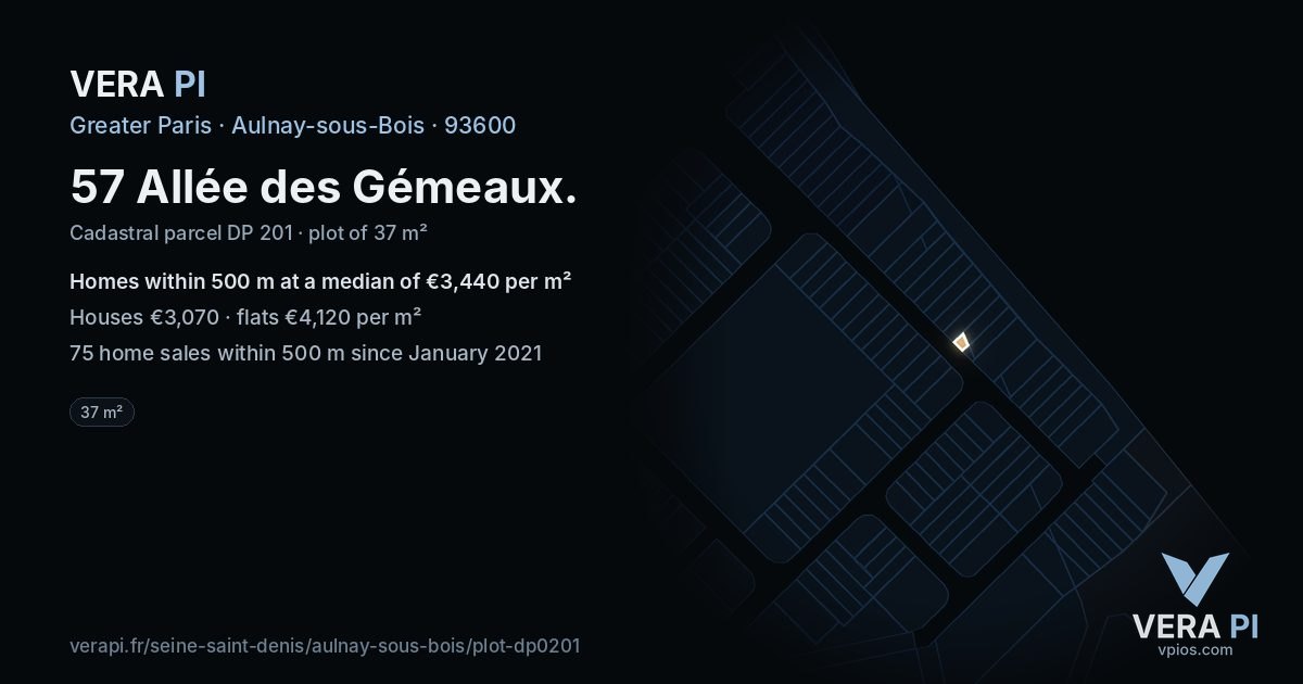 57 Allée des Gémeaux, Aulnay-sous-Bois at night – the plot lit, the parcels around coloured by the prices near them