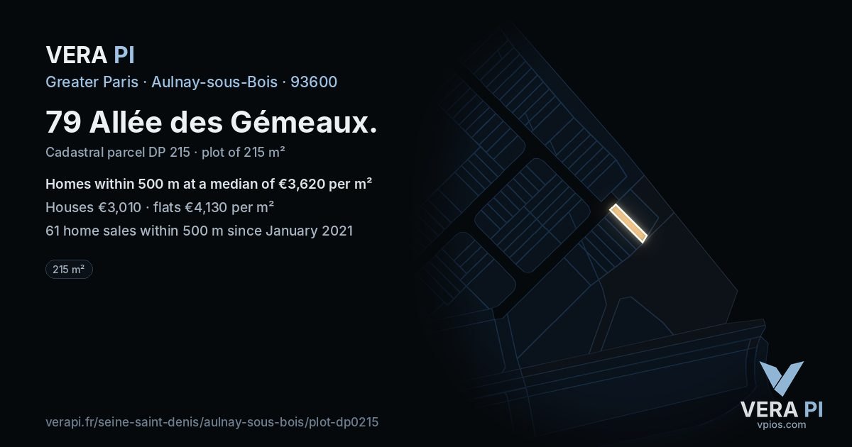79 Allée des Gémeaux, Aulnay-sous-Bois at night – the plot lit, the parcels around coloured by the prices near them