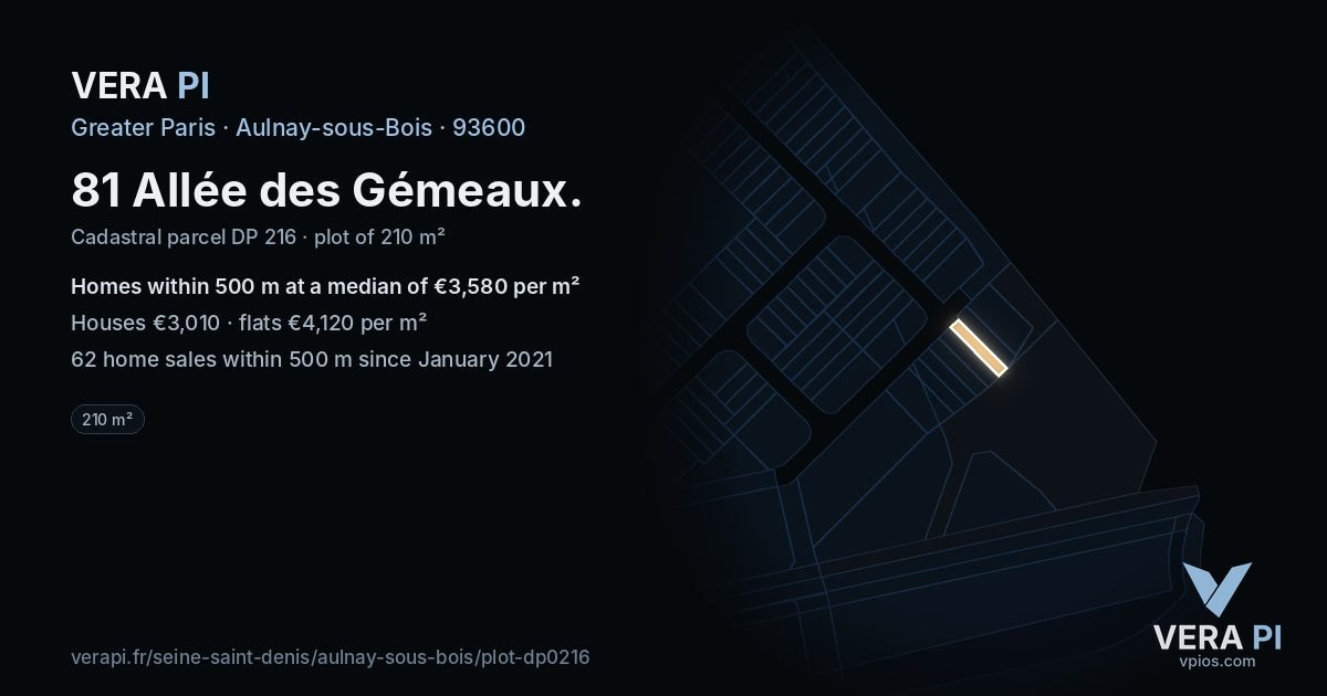 81 Allée des Gémeaux, Aulnay-sous-Bois at night – the plot lit, the parcels around coloured by the prices near them