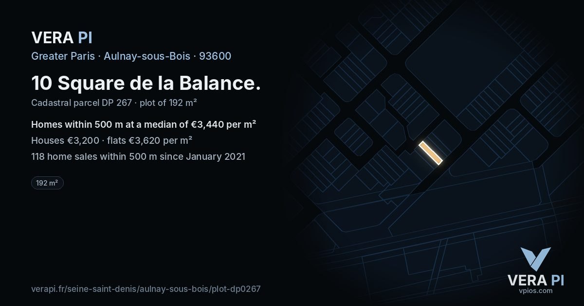 10 Square de la Balance, Aulnay-sous-Bois at night – the plot lit, the parcels around coloured by the prices near them