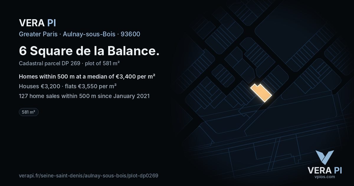 6 Square de la Balance, Aulnay-sous-Bois at night – the plot lit, the parcels around coloured by the prices near them