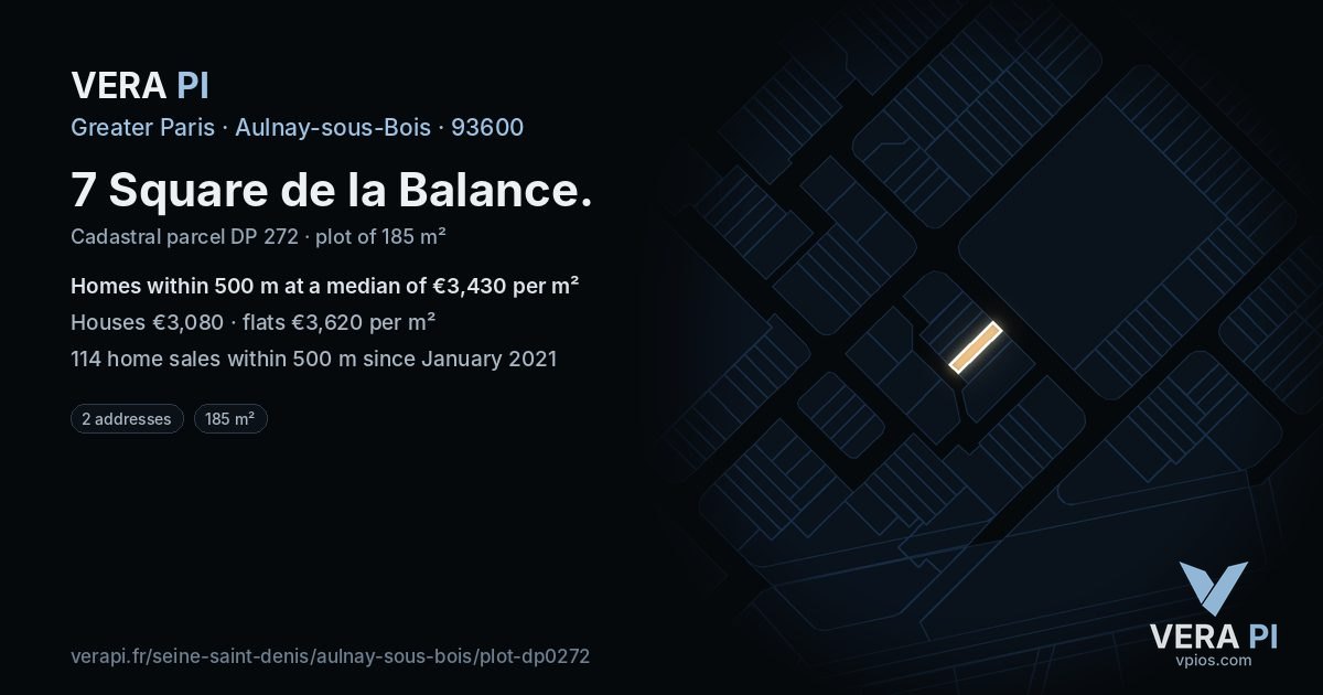 7 Square de la Balance, Aulnay-sous-Bois at night – the plot lit, the parcels around coloured by the prices near them