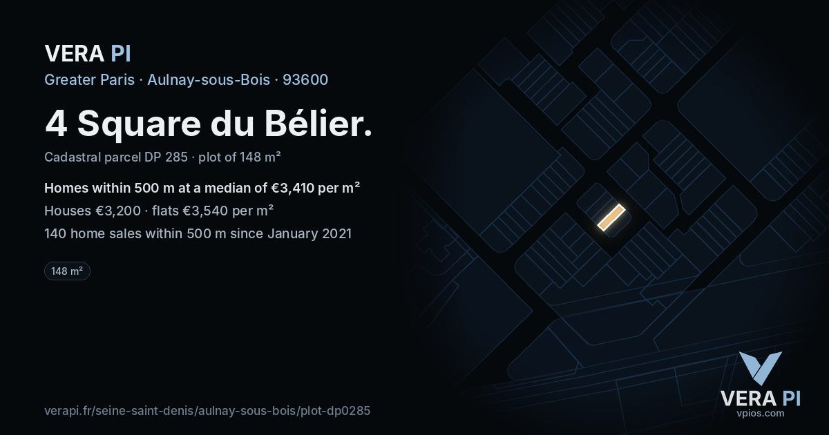 4 Square du Bélier, Aulnay-sous-Bois at night – the plot lit, the parcels around coloured by the prices near them