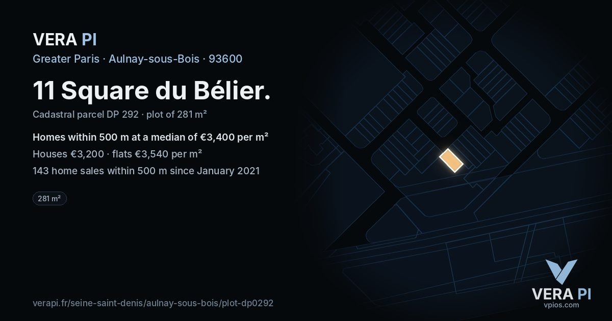 11 Square du Bélier, Aulnay-sous-Bois at night – the plot lit, the parcels around coloured by the prices near them