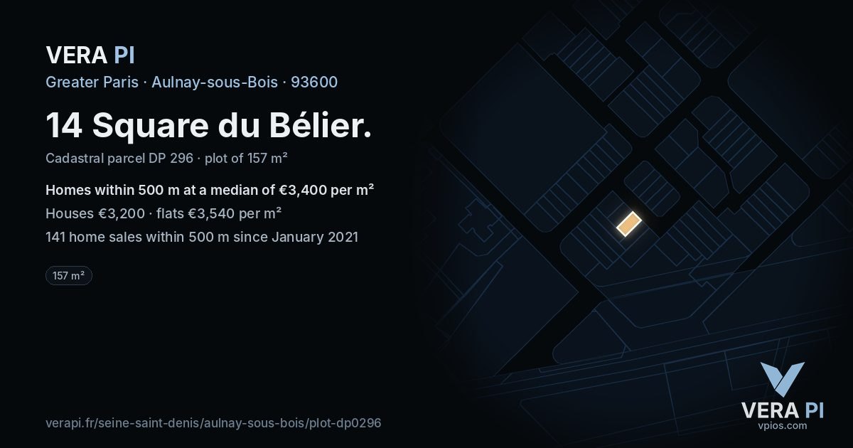 14 Square du Bélier, Aulnay-sous-Bois at night – the plot lit, the parcels around coloured by the prices near them