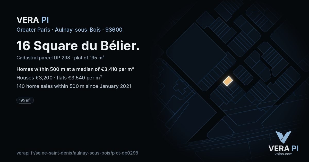 16 Square du Bélier, Aulnay-sous-Bois at night – the plot lit, the parcels around coloured by the prices near them