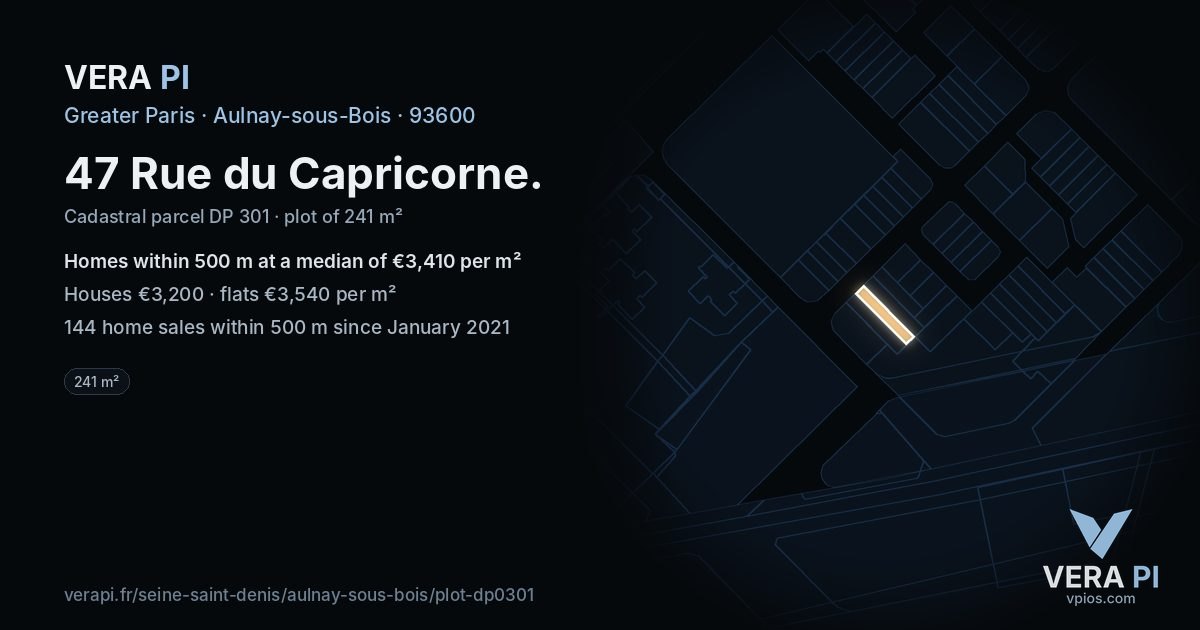 47 Rue du Capricorne, Aulnay-sous-Bois at night – the plot lit, the parcels around coloured by the prices near them
