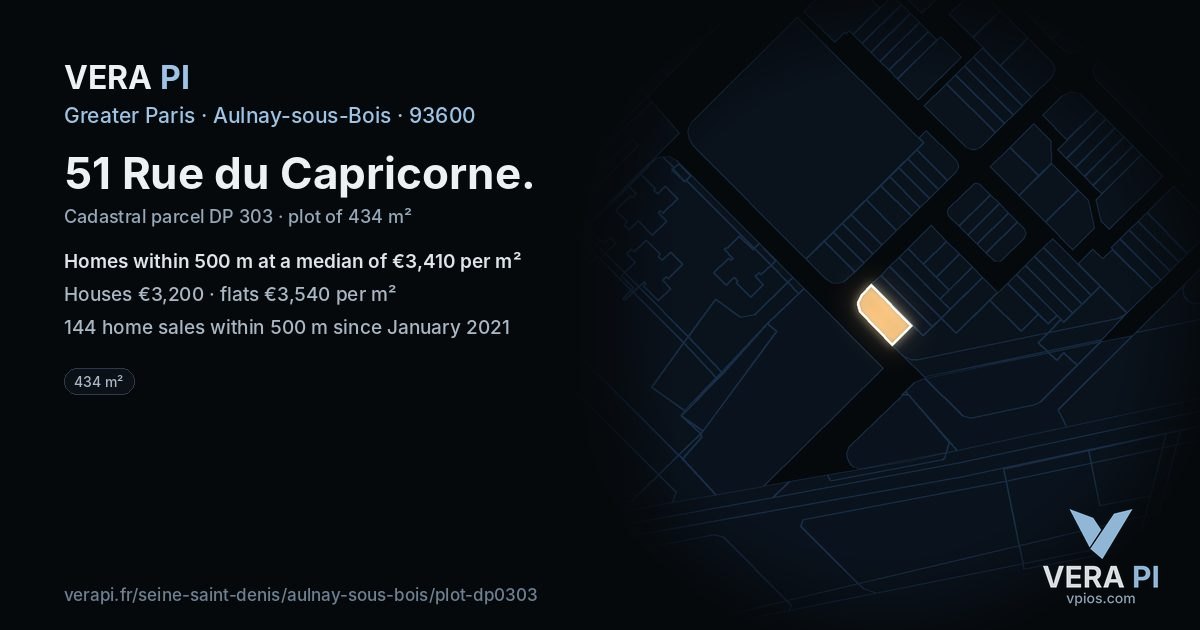 51 Rue du Capricorne, Aulnay-sous-Bois at night – the plot lit, the parcels around coloured by the prices near them