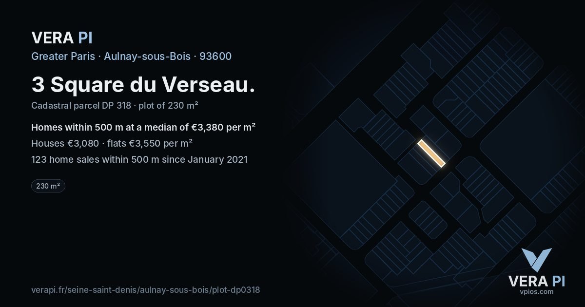 3 Square du Verseau, Aulnay-sous-Bois at night – the plot lit, the parcels around coloured by the prices near them