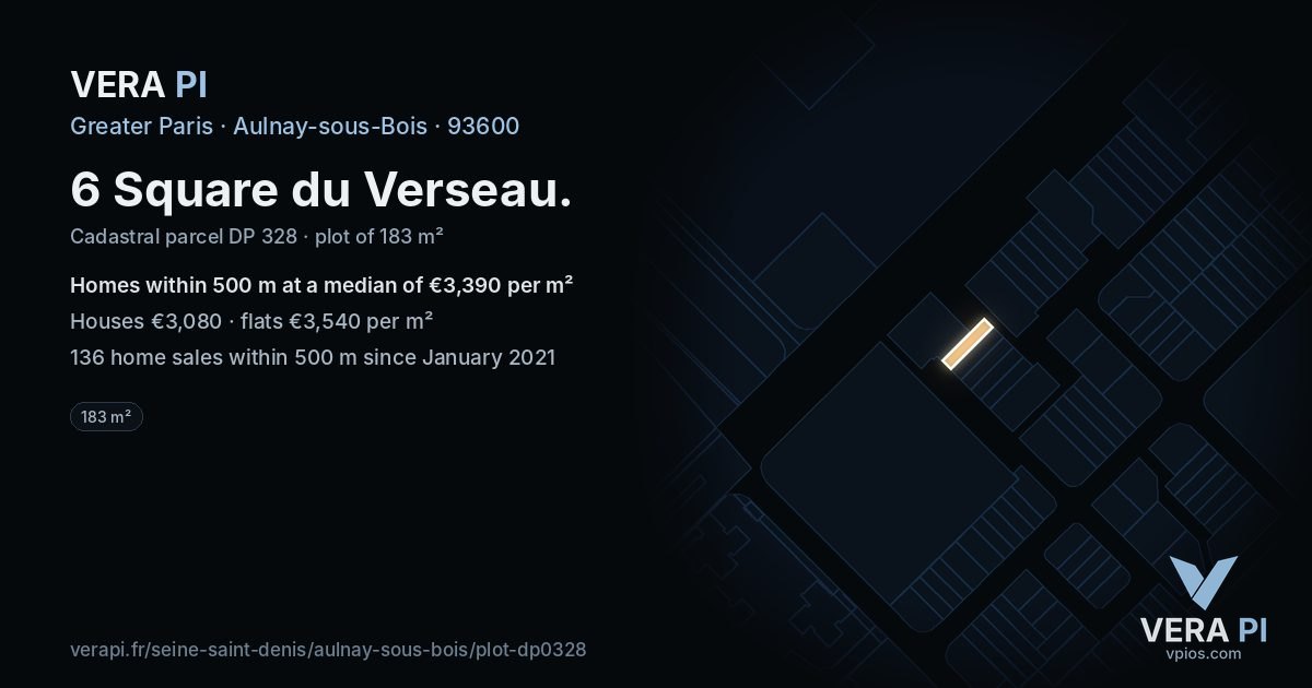 6 Square du Verseau, Aulnay-sous-Bois at night – the plot lit, the parcels around coloured by the prices near them