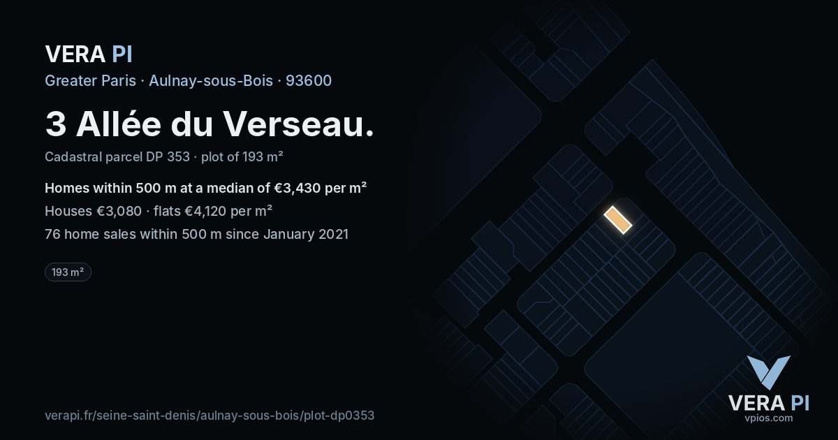 3 Allée du Verseau, Aulnay-sous-Bois at night – the plot lit, the parcels around coloured by the prices near them