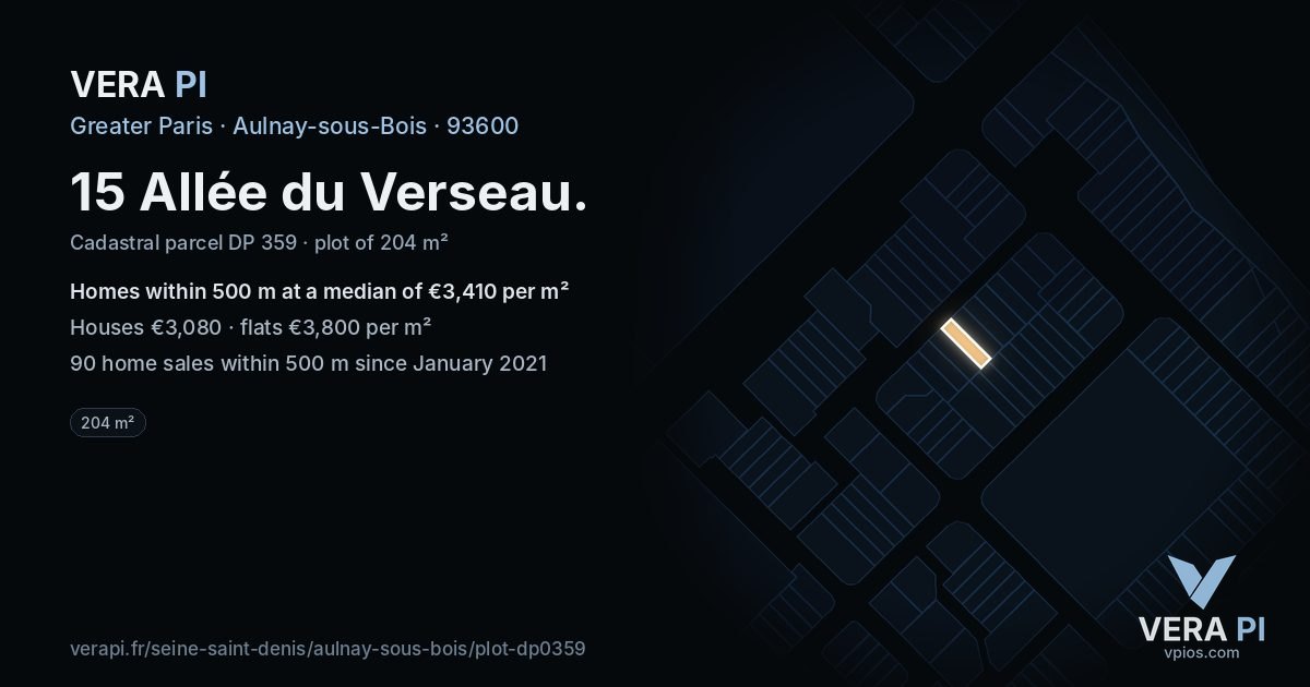 15 Allée du Verseau, Aulnay-sous-Bois at night – the plot lit, the parcels around coloured by the prices near them