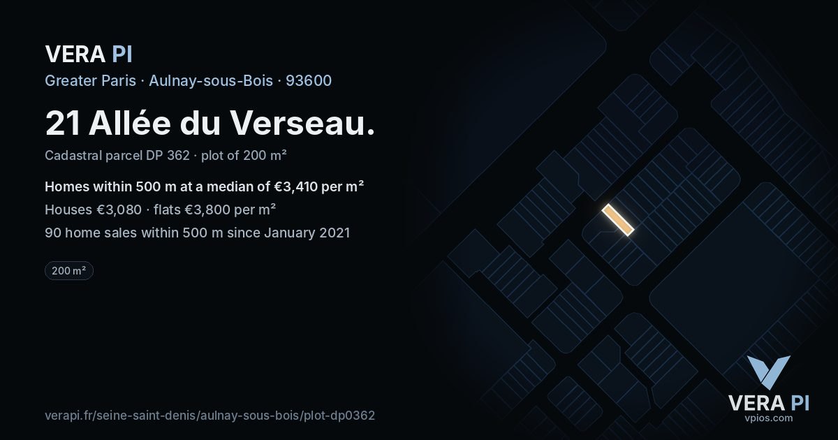 21 Allée du Verseau, Aulnay-sous-Bois at night – the plot lit, the parcels around coloured by the prices near them