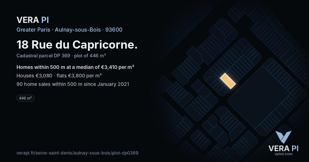 18 Rue du Capricorne, Aulnay-sous-Bois at night – the plot lit, the parcels around coloured by the prices near them