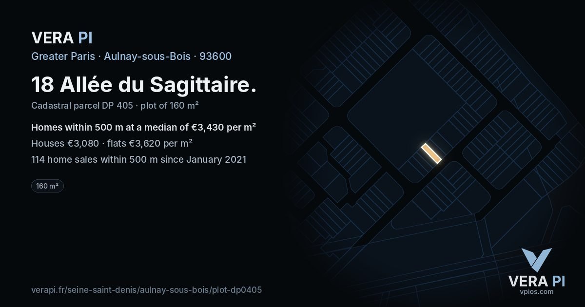 18 Allée du Sagittaire, Aulnay-sous-Bois at night – the plot lit, the parcels around coloured by the prices near them