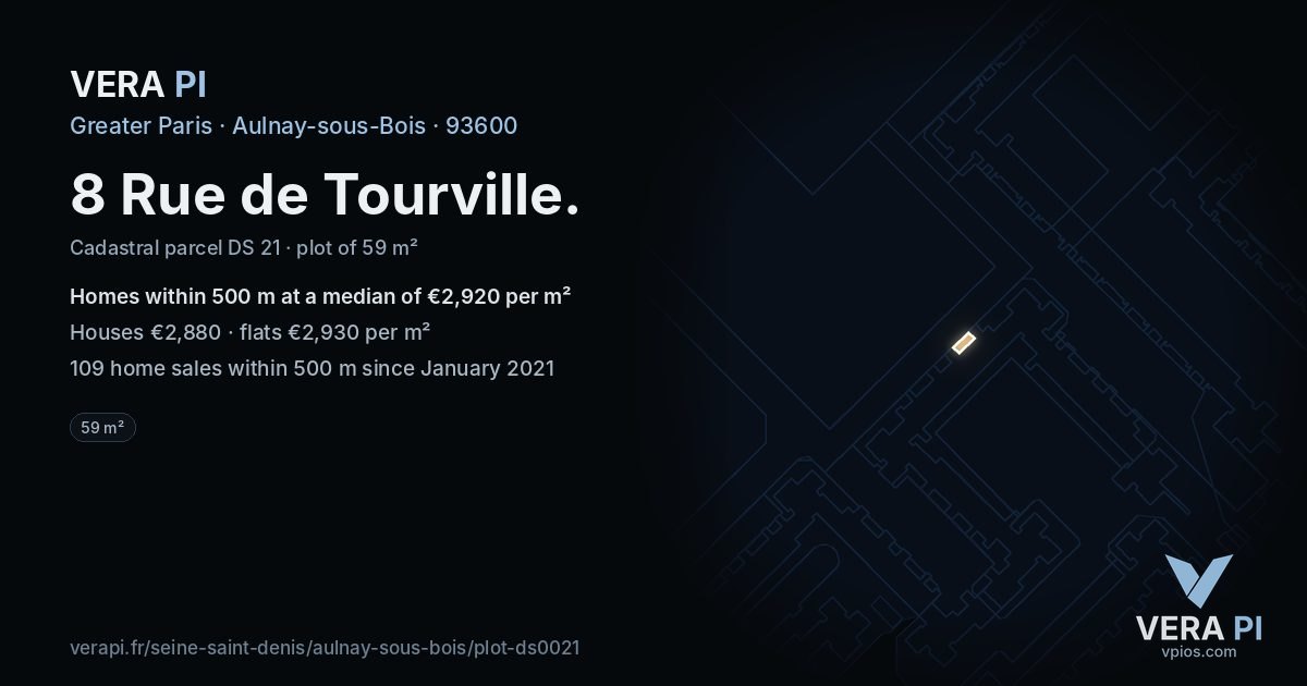 8 Rue de Tourville, Aulnay-sous-Bois at night – the plot lit, the parcels around coloured by the prices near them