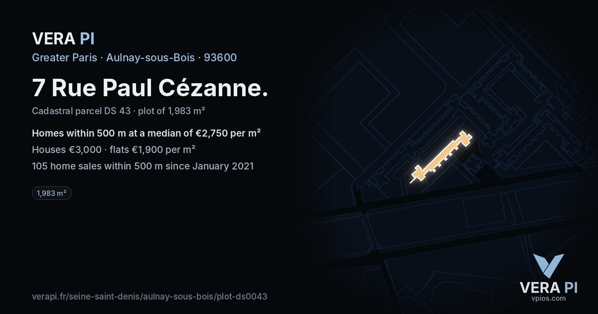 7 Rue Paul Cézanne, Aulnay-sous-Bois at night – the plot lit, the parcels around coloured by the prices near them