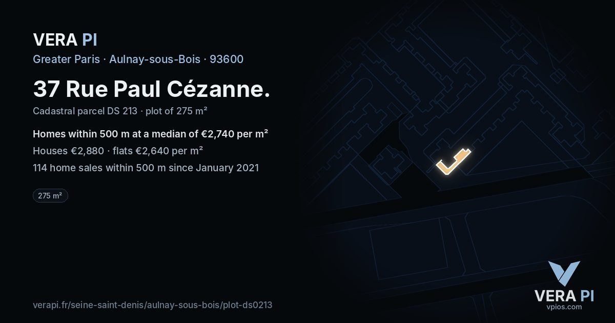 37 Rue Paul Cézanne, Aulnay-sous-Bois at night – the plot lit, the parcels around coloured by the prices near them