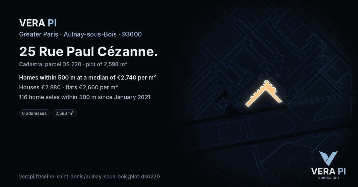25 Rue Paul Cézanne, Aulnay-sous-Bois at night – the plot lit, the parcels around coloured by the prices near them