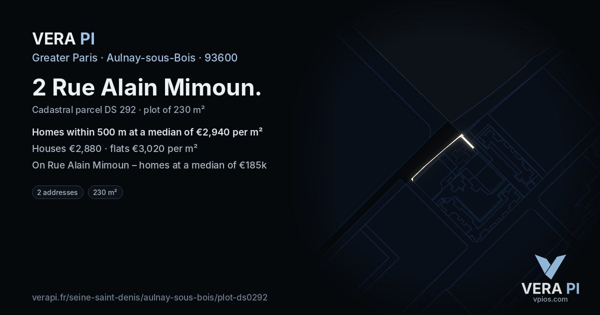 2 Rue Alain Mimoun, Aulnay-sous-Bois at night – the plot lit, the parcels around coloured by the prices near them