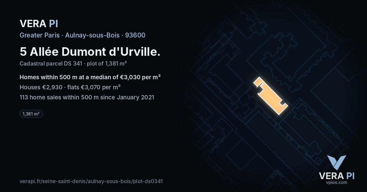 5 Allée Dumont d'Urville, Aulnay-sous-Bois at night – the plot lit, the parcels around coloured by the prices near them