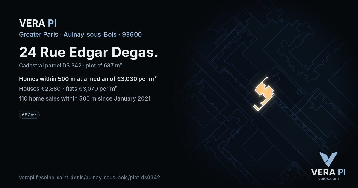24 Rue Edgar Degas, Aulnay-sous-Bois at night – the plot lit, the parcels around coloured by the prices near them