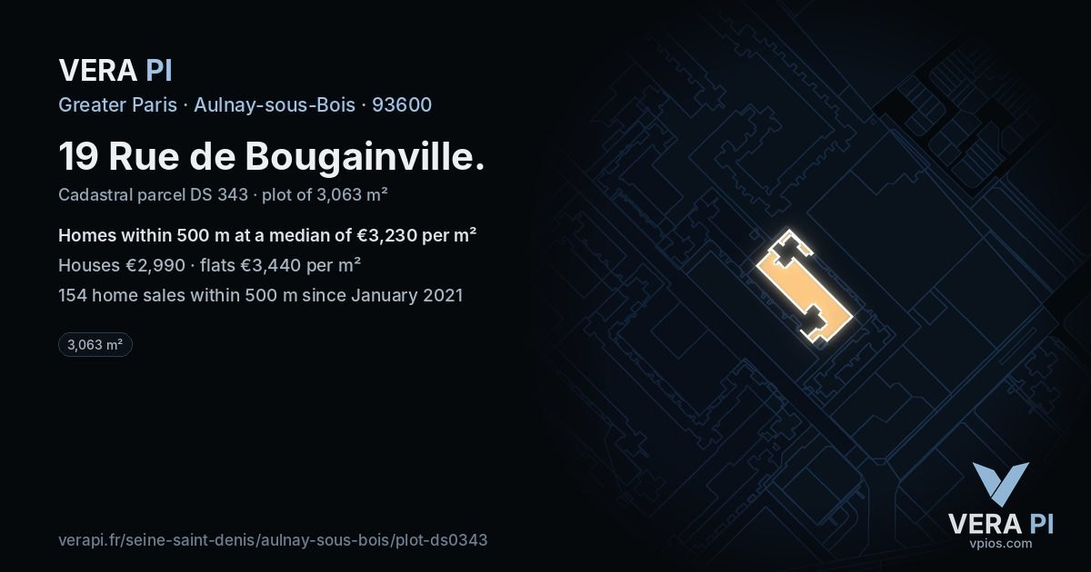 19 Rue de Bougainville, Aulnay-sous-Bois at night – the plot lit, the parcels around coloured by the prices near them